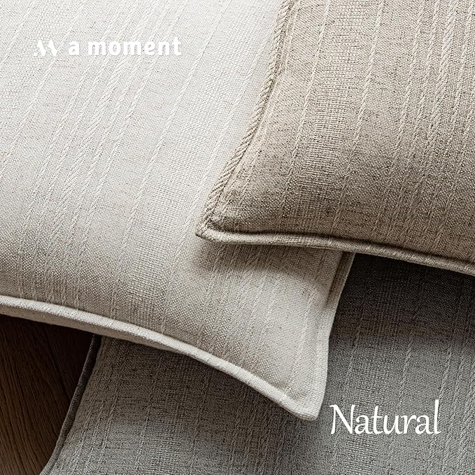 a moment Linen Pillow Covers Set of 2,Boho Farmhouse Throw Pillowcases Neutral Textured Decorative Covers for Couch Sofa Bed, Soft Linen Blend Accent Case Cushion Christmas Home Decor 20"x20"Ivory