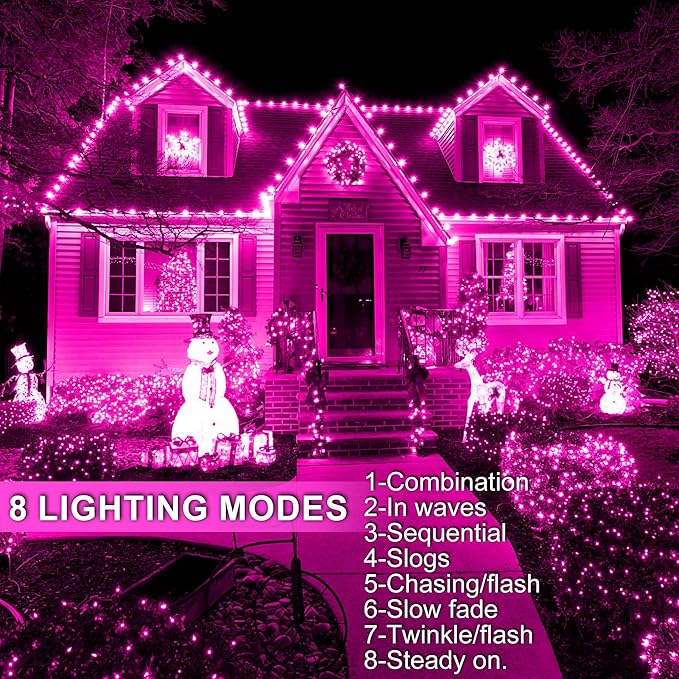 weillsnow Pink Valentine's Day Lights Outdoor, 164 FT 500 LED String Lights Plug in, 8 Modes Waterproof Fairy Lights for Valentines Day, Christmas, Party, Wedding, Bedroom, Garden Decorations