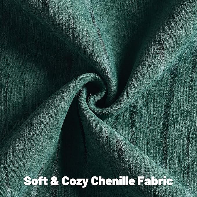FUTEI Dark Green Chenille Decorative Throw Pillow Covers 24x24 Inch Set of 2,Soft Embossed Striped Textured European Cushion Case,Modern Home Decor for Couch Bed Living Room