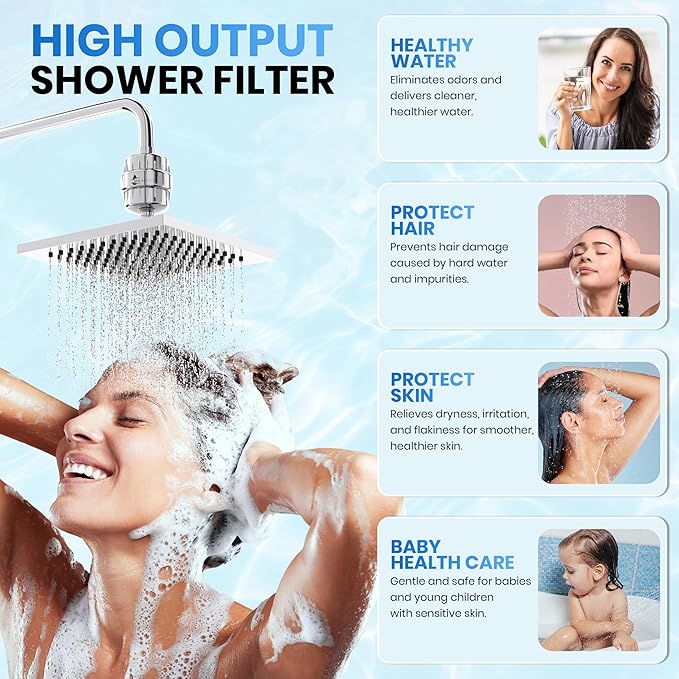 Aqua Earth Shower Filter For Hard Water Removes Chlorine Fluoride Harmful Substances Organics Other Sediments Shower Head Filter High Output Vitamin C For Hair and Nails
