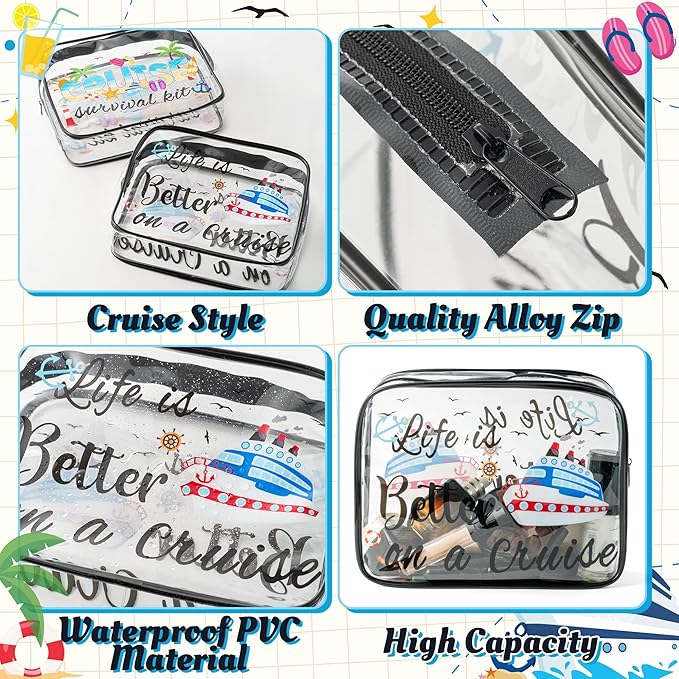 Y1tvei Cruise Clear Makeup Bag - 2Pcs Large Cruise Ship Essentials Travel Cosmetic Bag Survival Kit PVC Waterproof Toiletry Organizer Pouches Summer Beach Travel Accessories for Women Vacation