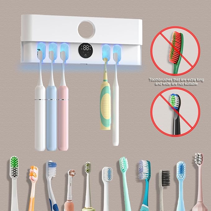Electric Toothbrush Holder and Cleaner Auto Cleaning and Drying Toothbrushs in Circle Wall Mounted for Bathroom Accessory Auto Open/Close Cover Rechargeable Home Gadgets