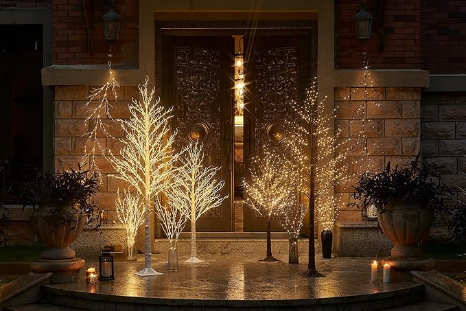 LITBLOOM Pre Lit White Tree 6FT 690 Fairy Lights Plug in,Twig Tree with Lights for Home Living Room Christmas Easter Decoration Indoor Outdoor