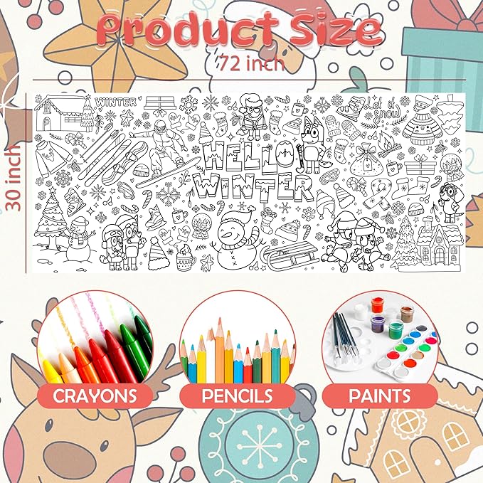 Winter Giant Coloring Poster/Tablecloth - Winter Decorations for Home - 30 x 72 Inches Jumbo Paper Coloring Banner - Kids Crafts Activities Gifts Games Party Favors Birthday Decorations