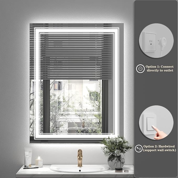 66x36 LED Bathroom Mirror, Lighted Mirror for Bathroom Wall, Backlit and Front lit, Dimmable, Anti-Fog, Shatterpoof, Memory (Horizontal/Vertical)