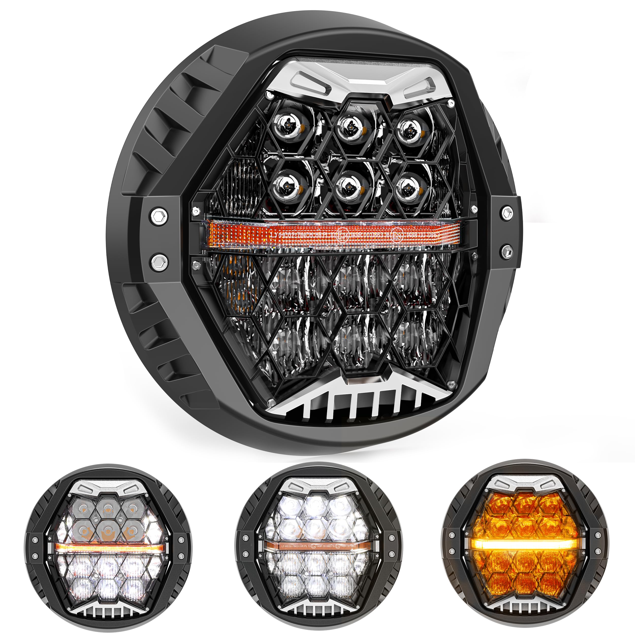 Black-silver 1000% Bright 120W 7'' Motorcycles LED Headlight with Amber Turn Signal Compatible with Road King Road Glide Street