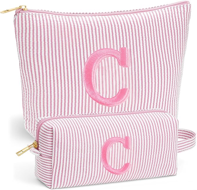 Cute Stuff for Teen Girls Gifts - 2 Piece Set Makeup Bags, Custom Makeup Organizer Pouch, 6-12 Year Old Girl Birthday Gifts, Travel Essentials, Personalized Birthday Gifts- Light Pink C