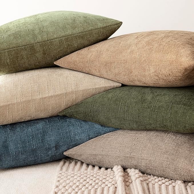 Foindtower Set of 2 Soft Textured Chenille Throw Decorative Pillow Covers Square Accent Solid Cushion Cover Cozy Neutral Farmhouse Pillow Case for Couch Sofa Bedroom Living Room 18x18 Inch,Cream Camel
