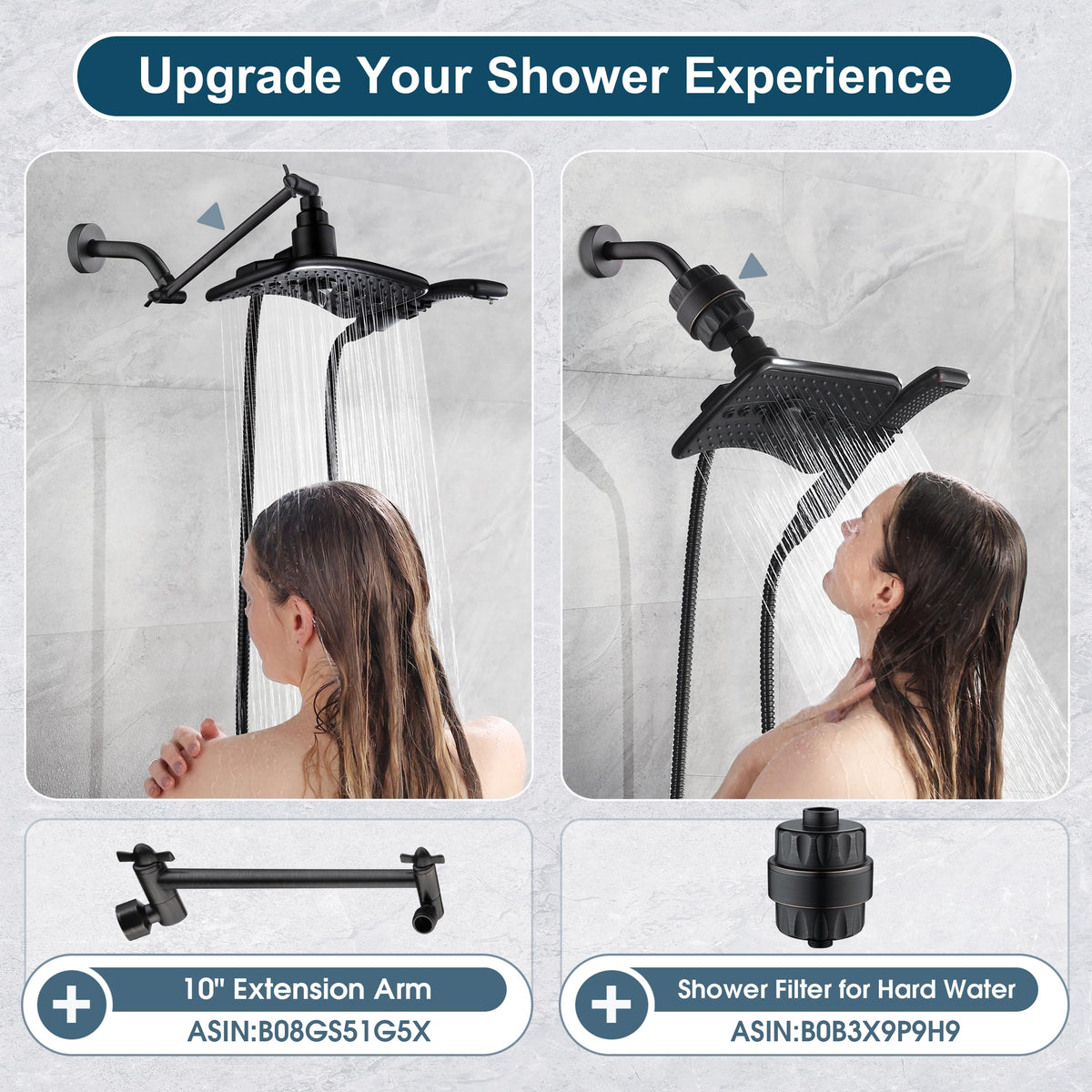 BRIGHT SHOWERS High Pressure Shower Head with Handheld, Oil Rubbed Bronze Dual Showerhead Combo with Rainfall Spray, Detachable Hand Held Shower, 60" Stainless Steel Hose