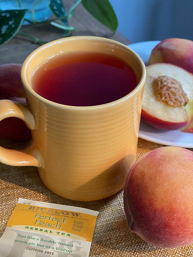 Bigelow Tea Perfect Peach Herbal Tea, Caffeine Free Tea with Peach and Herbs, 20 Count Box (Pack of 6), 120 Total Tea Bags