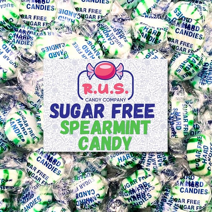Sugar Free Spearmint Hard Candy – About 75 Individually Wrapped Breath Mints – Bulk 1 Pound Bag – Refreshing Mint Flavor – Ideal for Diabetics and Health Conscious Individuals (1 Pound, Spearmint)