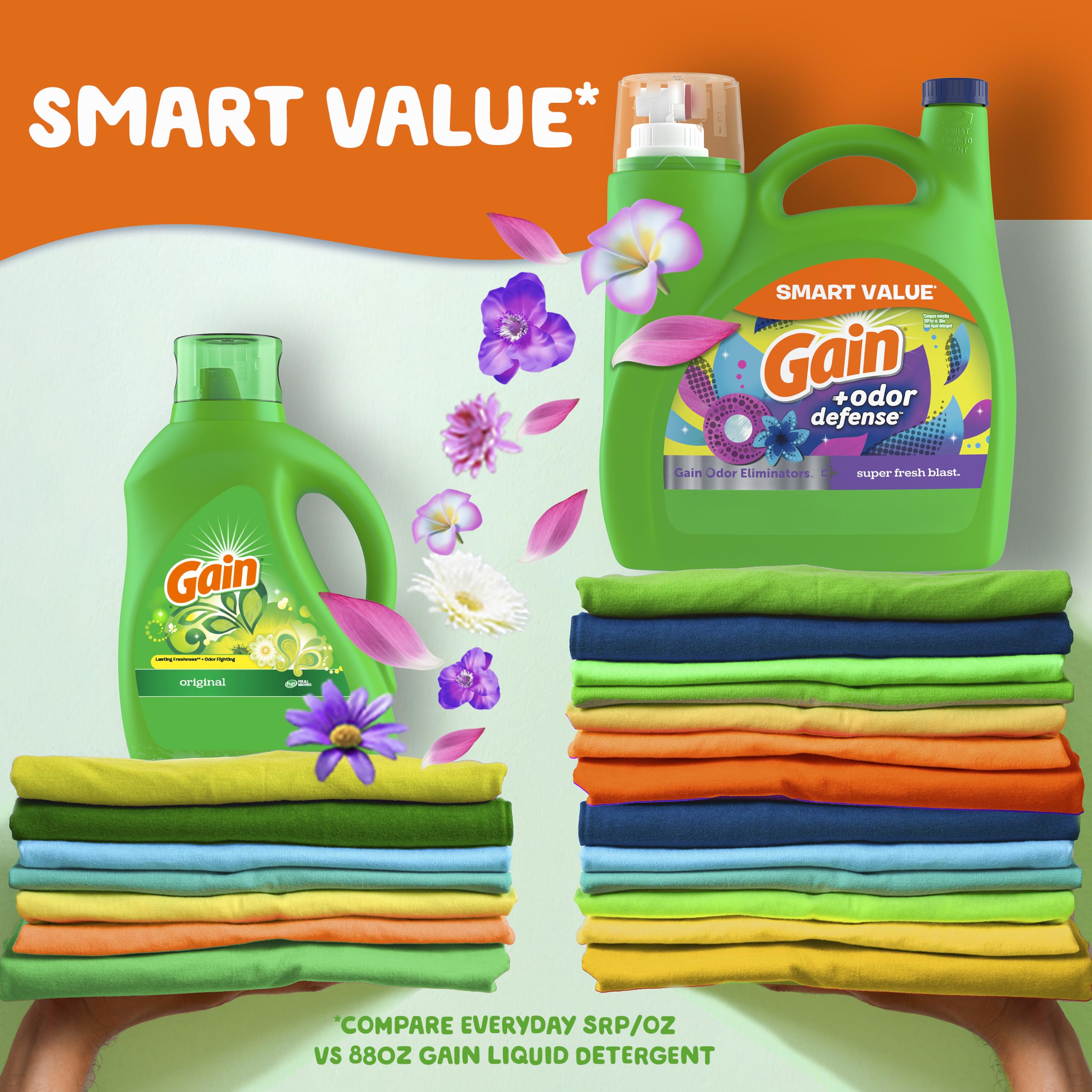 Gain + Odor Defense Liquid Laundry Detergent, Super Fresh Blast Scent, 107 Loads, HE Compatible Washing Soap (Packaging May Vary)