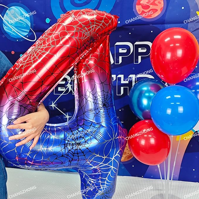 40 Inch Red and Blue Spider Theme Large Number 1 Balloon Giant Foil Birthday Balloons for Spider Theme Party Boy or Girl 1 th Birthday Wedding Anniversary Baby Shower Party Decorations