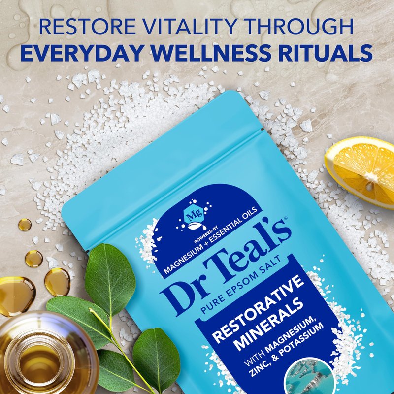 Dr Teal's Epsom Salt Restorative Minerals Soak with Magnesium, Potassium, Zinc & Eucalyptus Essential Oils, 3 lbs (Pack of 4)