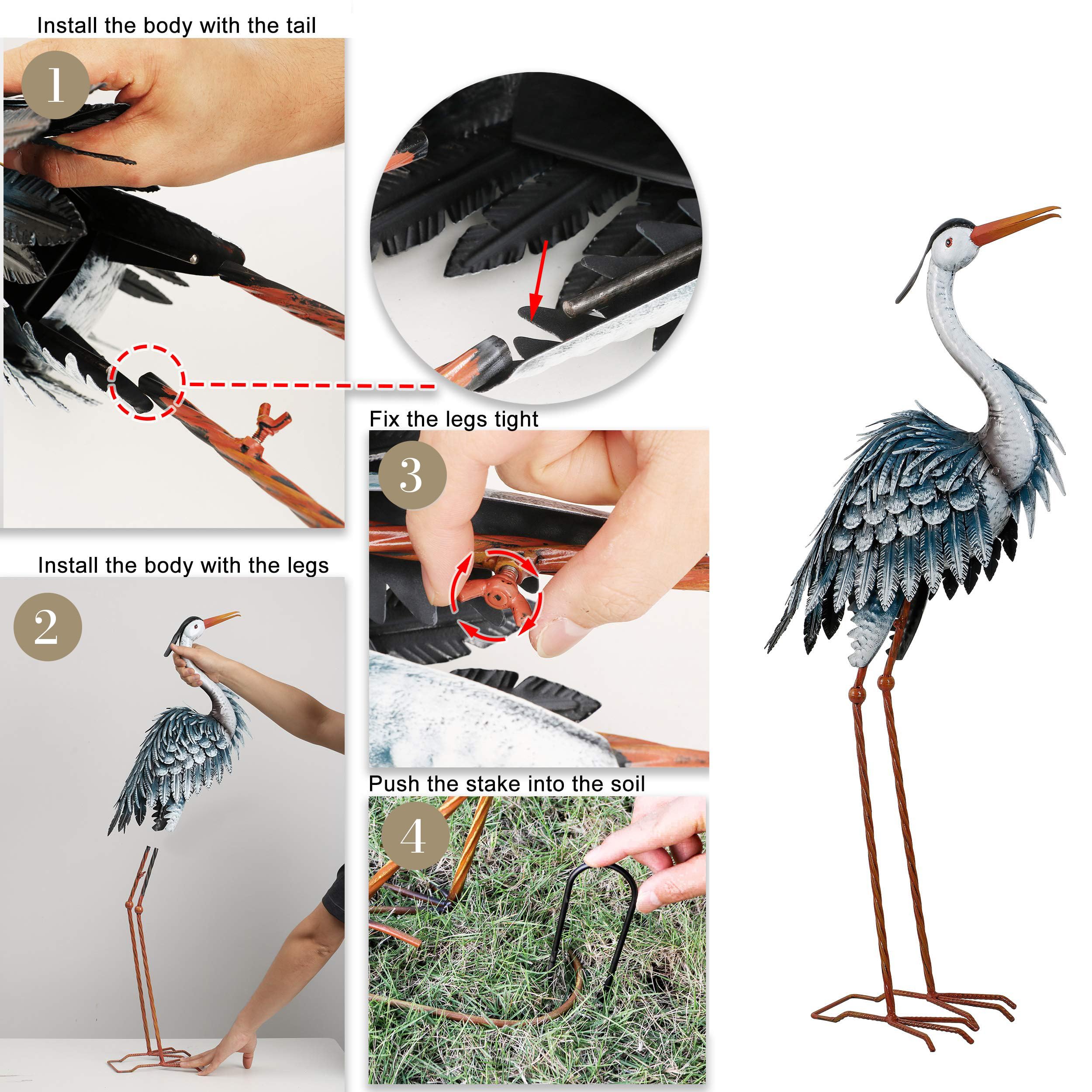 TERESA'S COLLECTIONS Garden Decor Blue Heron Sculptures & Statues Decor, 33.8 Inch Coastal Metal Cranes Decoy for Outdoor Outside Yard Art Patio Pond Pool Lawn Decorations,Housewarming Gift