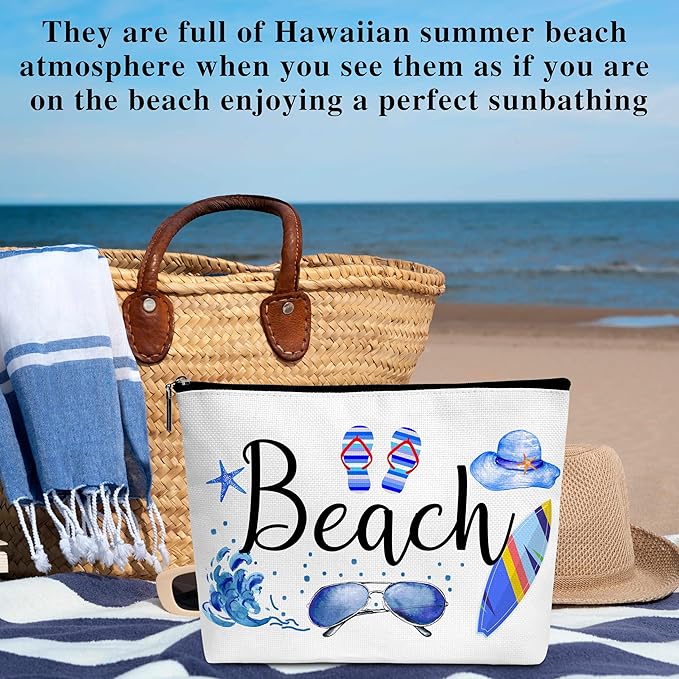 Summer Cosmetic Bag, Cruise Gift Makeup Bag with Zipper for Toiletry Bag Accessories, Beach Lover Gifts for Women Girls Birthday- B07