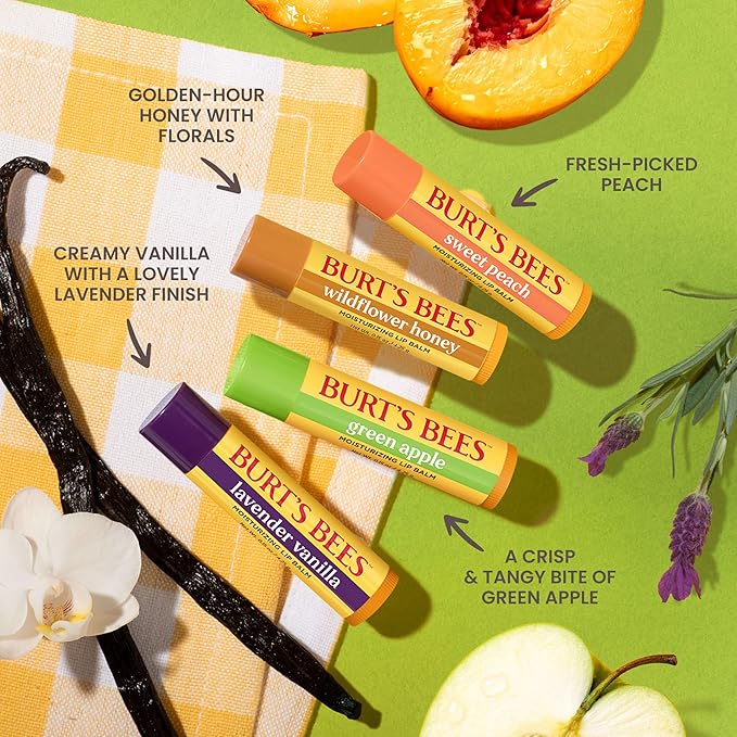 Burt's Bees Christmas Gifts - Garden Party Lip Balm Set for Stocking Stuffers, With Responsibly Sourced Beeswax, Natural Origin Lip Treatment, 4 Tubes, 0.15 oz.