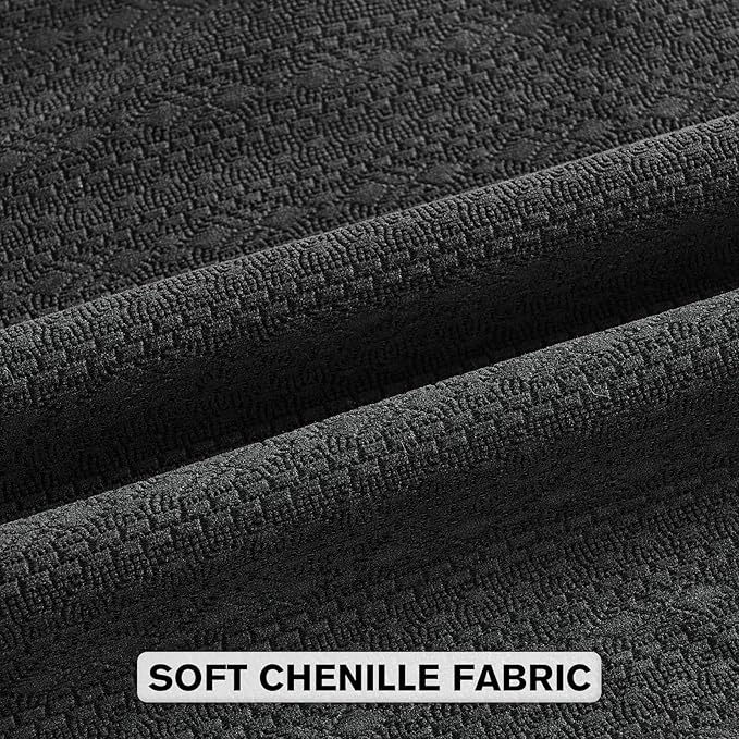FUTEI Black Chenille Throw Pillow Covers 22x22 Inch Set of 2,Soft Striped & Diamond Textured Cushion Cases,Modern Home Decor for Couch Living Room