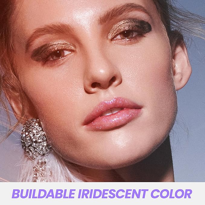 Wonderskin Lip Gloss Blading Top Gloss, Clear Glitter Lip Gloss, Hydrating and High Shine Finish Lip Makeup (Holographic)