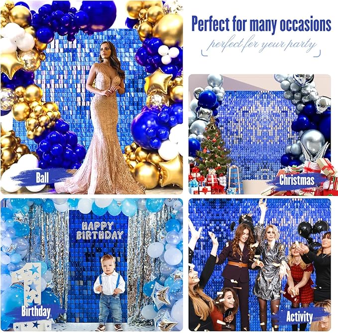 Shimmer Sequin Wall Backdrop Panels, 12pcs DIY Party Decor for Wedding, Birthday, Graduation, Anniversary, Engagement, Holiday & Home Decoration (Blue)
