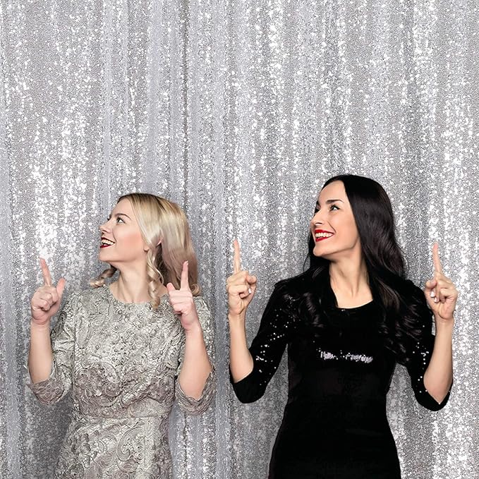 Juya Delight 10ft x 10ft Silvery Sequin Photography Backdrop Curtain for Party Banquet Festival Wedding Anniversary Exhibition