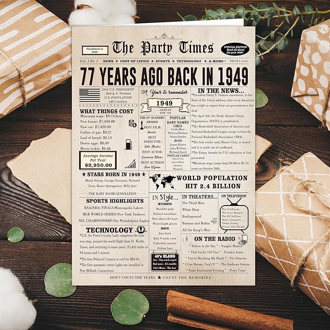 Ziwenhu Funny 77th Birthday Card for Dad Mom,Happy 77 Year Old Birthday Gifts for Grandma Grandpa,Vintage 77th Birthday Wedding Anniversary Card Decoration for Parents Husband Wife