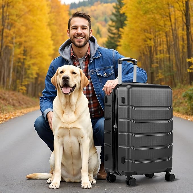 Simple Deluxe 20 Inch Expandable Hardside Carry On with Spinner Wheels & TSA Lock, ABS Hard Shell Lightweight Rolling Luggage Suitcase, Black