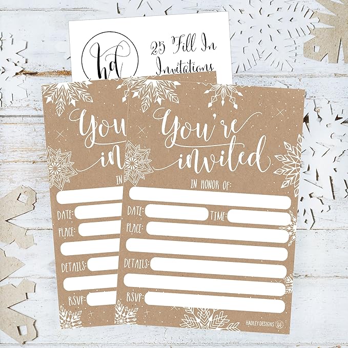 Hadley Designs 25 Christmas Party Invitations – Premium Holiday Invitation Cards for Kids and Adults, Christmas Party Invites for Winter Events, Gatherings & Holiday Open Houses (Rustic)