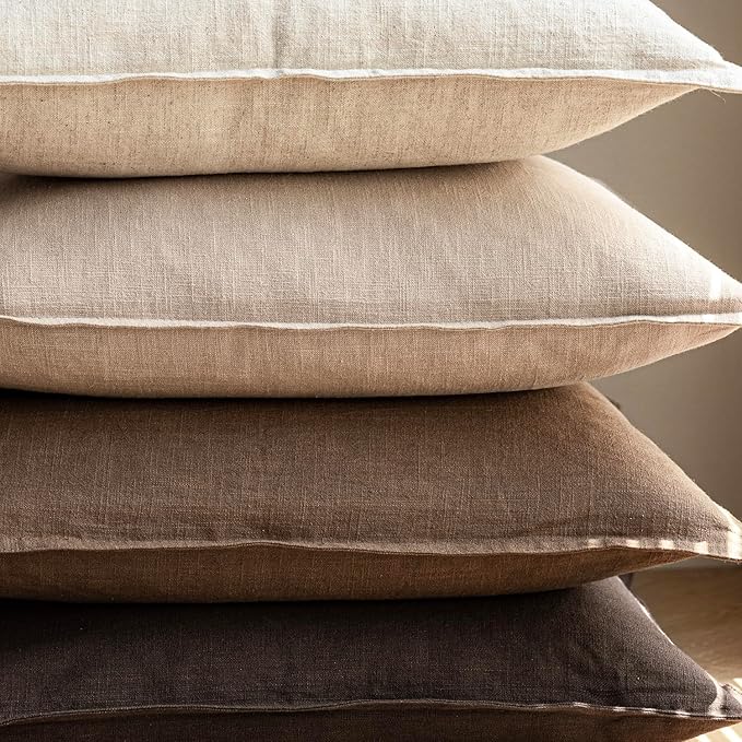 Foindtower Pack of 2, Decorative Linen Soild Throw Pillow Covers Soft Accent Cushion Case Farmhouse Neutral Pillowcase for Chair Couch Sofa Bedroom Living Room Home Decor 22 x 22 Inch Tan Beige