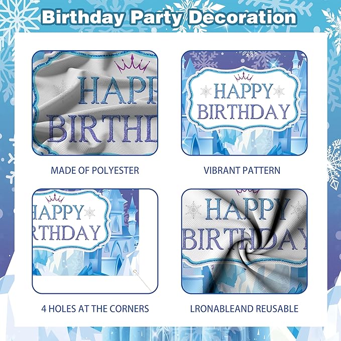 Frozen Birthday Decorations for Women,Happy Birthday Banner,Snowflake Foil Balloon,35 Blue Purple White Balloons,Photo Booth Props for Girls