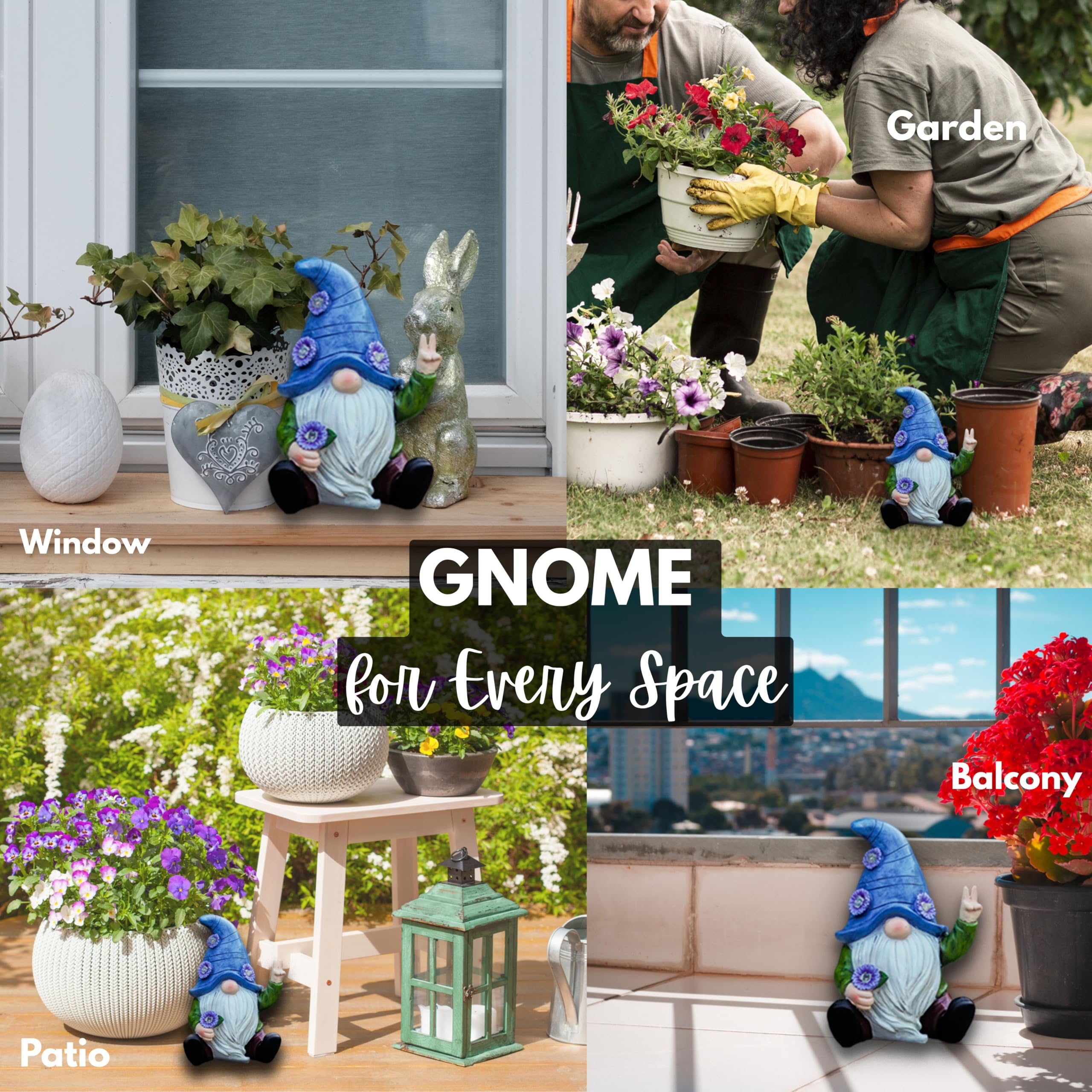 IMPECCABLE GOODS Peace Gnome Garden Statue - Original Design - Blue Peace Gnome Design for Yard, Lawn, Patio, Porch - Garden Decoration - Solar Light - Mom - Grandmother Outdoor Decor & Unique