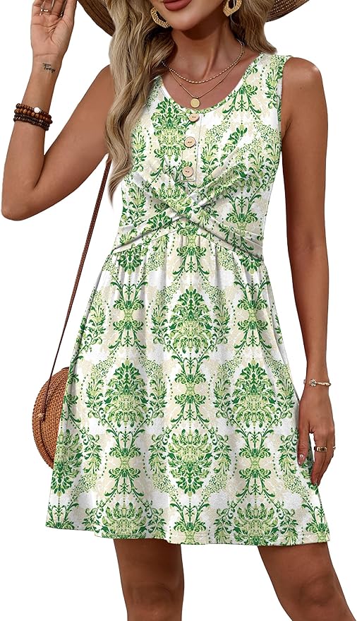 OFEEFAN Summer Dresses for Women Beach Fashion Sundresses Babydoll Dress Button Down Boho Dresses Cute Cross