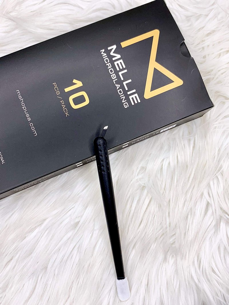 PACK OF 10 - Mellie Microblading Disposable Microblading Pen with Pigment Sponge Disposable Tool For Creating Eyebrows Microblading Supplies (Black, C14 .15mm Nano)