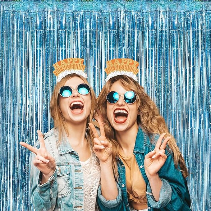 Blue Streamers for Party Decorations - 3 Pack 3.3ft x 8.3ft Tinsel Curtains for Bluey Birthday and Winter Wonderland Occasions