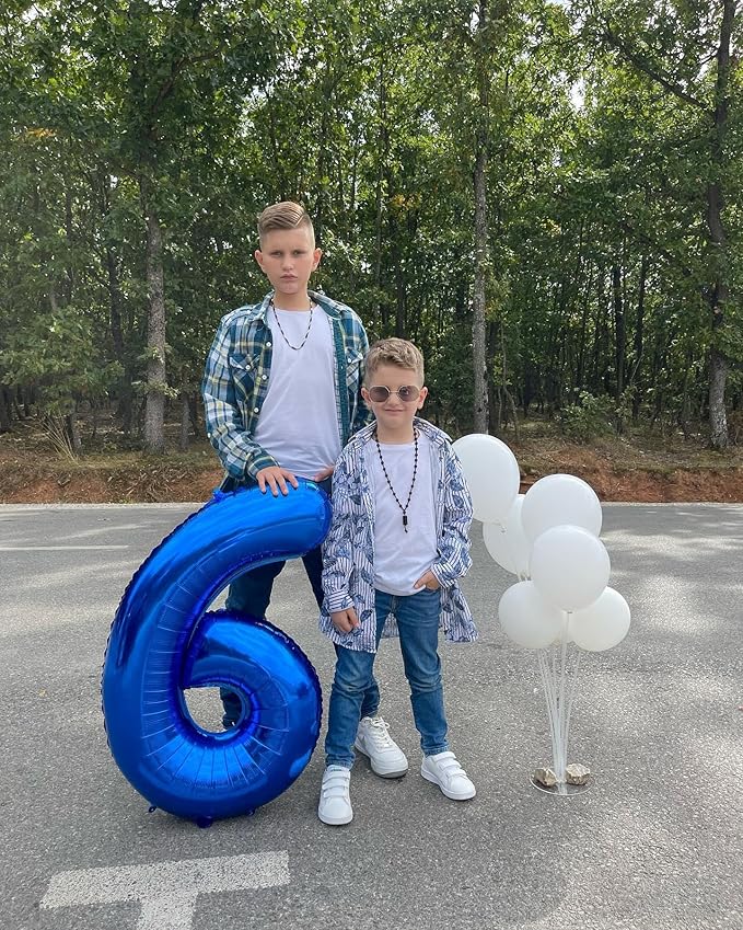 Metallic Blue Number 6 Balloon 40 Inch, 6 Balloon Number, 6th Birthday Decorations, Navy Blue Party Supplies for Boys Girls