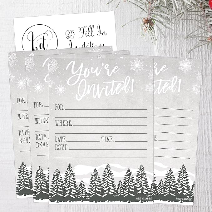 Hadley Designs 25 Christmas Party Invitations – Premium Holiday Invitation Cards for Kids and Adults, Christmas Party Invites for Winter Events, Gatherings & Holiday Open Houses (Snowy)