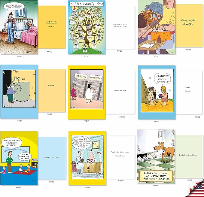 NobleWorks - 36 Assorted Funny Mixed Occasions Cards Box with Envelopes (36 Designs, 1 Each) Naughty Adult Humor Variety Pack for Men and Women - Favorite Toons Collection AC6740XXG-B1x36