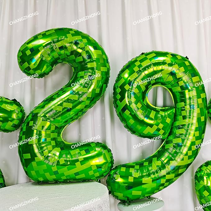 40 inch giant Green pixel miner game number 5 balloon Large mining theme foil balloon 0-9 Suitable for pixel game parties children's birthdays party anniversary celebrations baby shower decoration