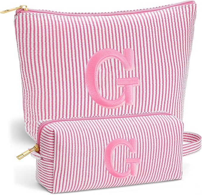 Travel Makeup Bag Organizer - Travel Essentials Toiletry Bag for Women, Initial Travel Toiletry Bag with Zipper | Preppy Stuff Birthday Gifts for Women Mom Daughter, Pink Letter G