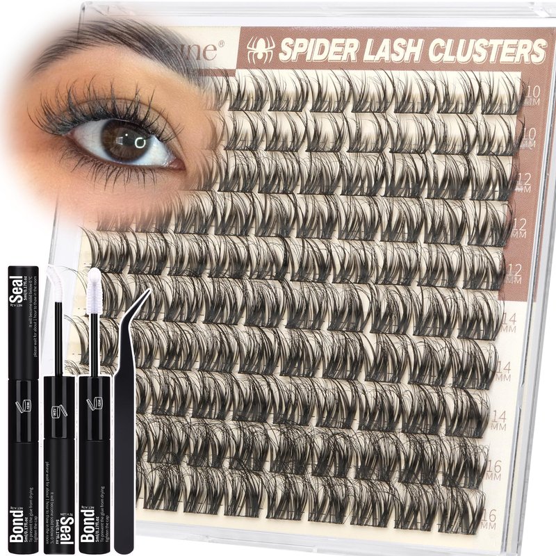 Spider Lashes Clusters Kit Natural Eyelash Clusters Kit Wispy Cluster Eyelash Extensions CD-Curly Breeze Cluster Lashes Kit Wispy Individual Lashes Kit With Lash Bond&Seal, Lash Tweezers by Zegaine