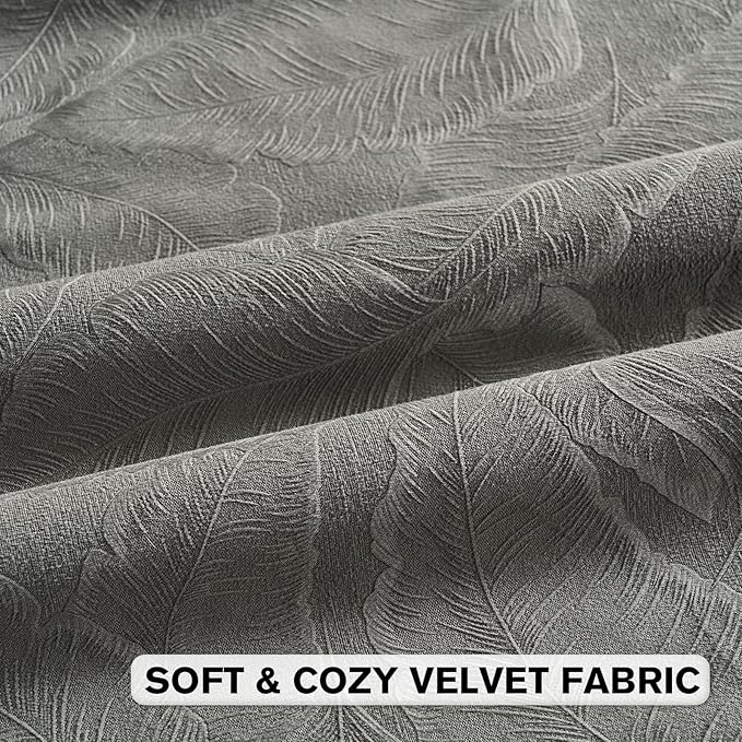 FUTEI Dark Grey Velvet Throw Pillow Covers 24x24 Inch Set of 2,Soft Embossed Leaf-Relief Textured European Cushion Cases,Natural Home Decor for Couch Living Room