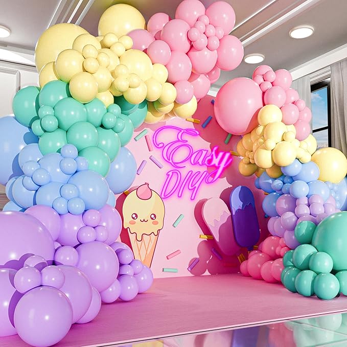 ALL-IN-1 Pastel Balloon Arch Kit for Pastel Party Decorations – Easter Spring Rainbow Party Balloons for Birthday, Baby Shower Decorations - Pastels Balloon Arch Kit with Mixed Sizes Rainbow Balloons