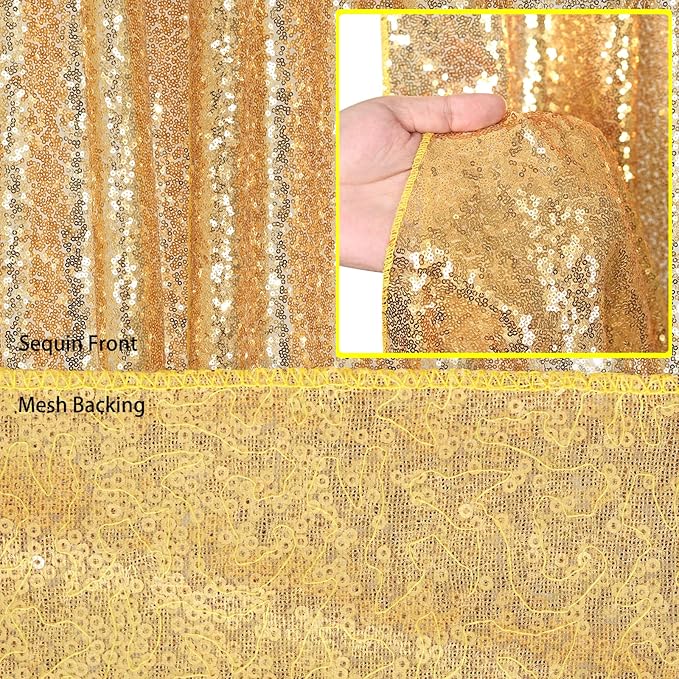 B-COOL Gold Sequin Backdrop Curtains 2 Packs 3.3ftx8ft Gold Sparkle Backdrop Fabric Glitter Background Drapes for Party Ceremony Wedding Birthday Decoration