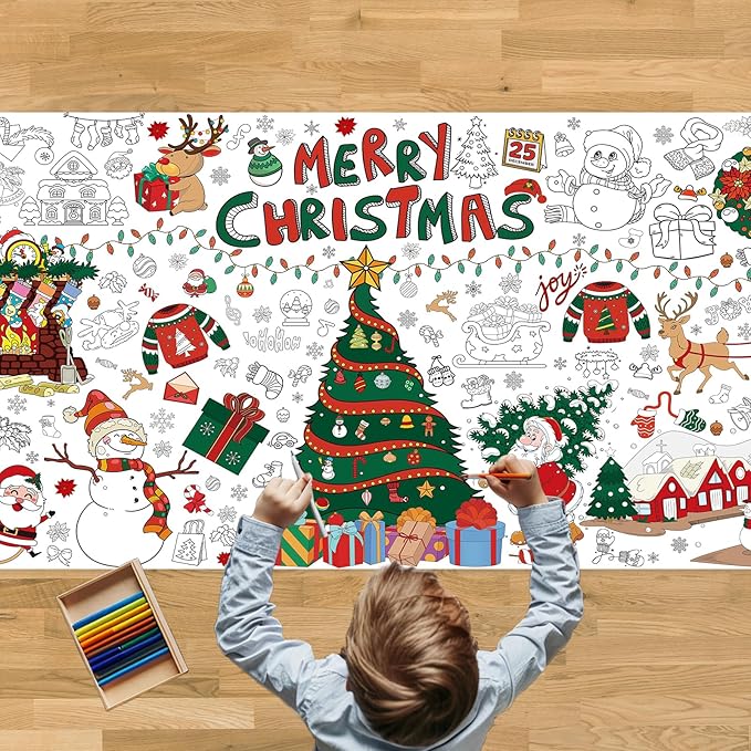 Tbsone Christmas Coloring Tablecloth for Kids ‒ 72×30 Inch Giant DIY Paper Table Cover, Xmas Party Activity & Craft Decorations