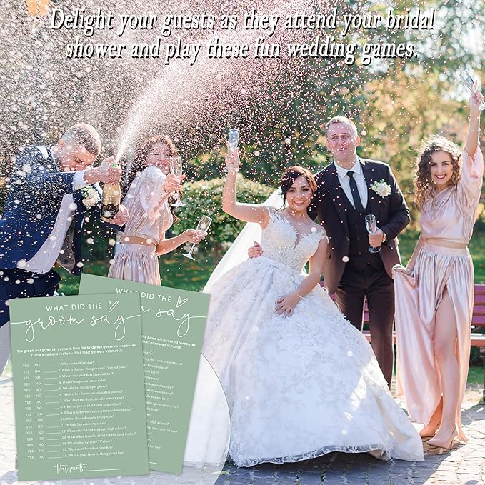 What Did The Groom Say Cards, Sea Green Bridal Shower Games, 30 Elegant Wedding Game for Bachelorette Engagement Party Reception Supplies - A10