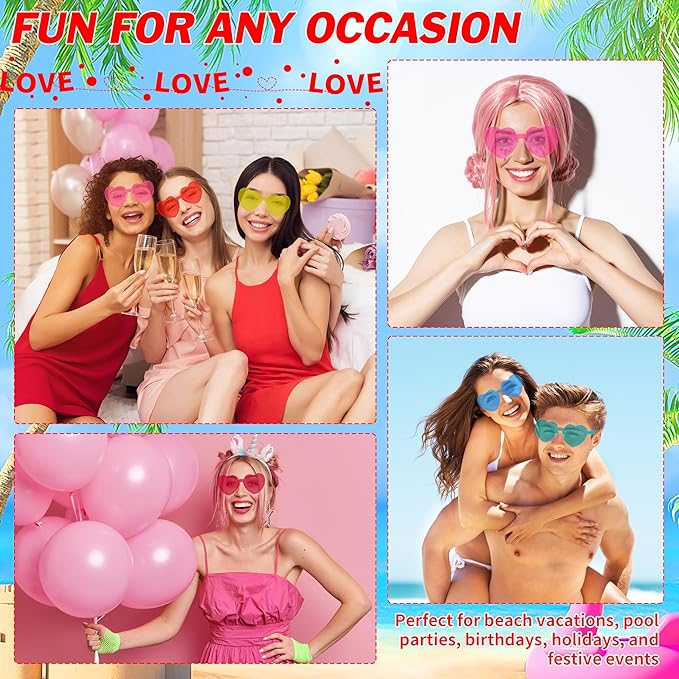 2/4/8/12/20 Pairs Heart Shaped Sunglasses Transparent Heart Glasses Rimless Trendy Eyewear for Valentines Party Favor