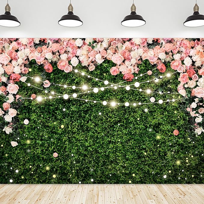 Riyidecor Pink Rose Green Leaves Backdrop Polyester Fabric Rustic Flower Floral Blossom Botanical Plant Spring Nature Wedding 8Wx6H Feet Women Girls Photography Background Birthday Photo Studio Shoot