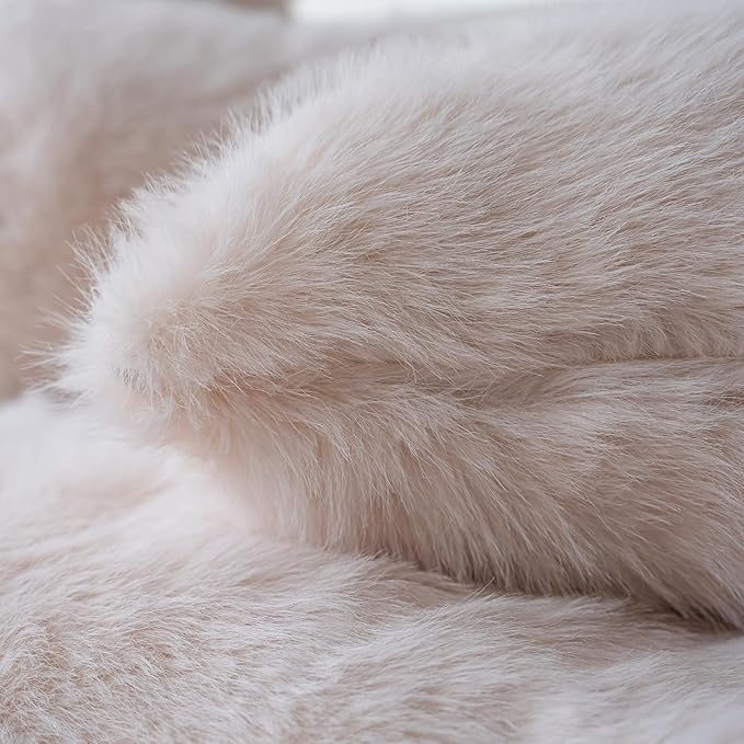 Neelvin Beige Faux Fur Cozy Fluffy Double-Sided Decorative Throw Pillow Covers 18x18 inch Set of 2,Velvet Pillowcase Cushion Case for Sofa Couch