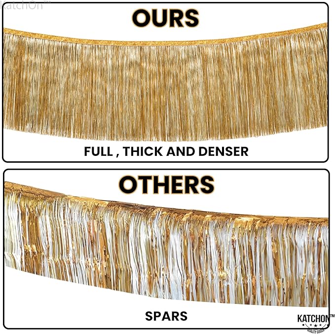 KatchOn, Large Champagne Gold Fringe Garland - 6.5 Feet, Pack of 2 | Foil Fringe Banner for 50th Birthday Decorations | Gold Streamers for Casino, Bachelorette, Graduation Decorations 2026