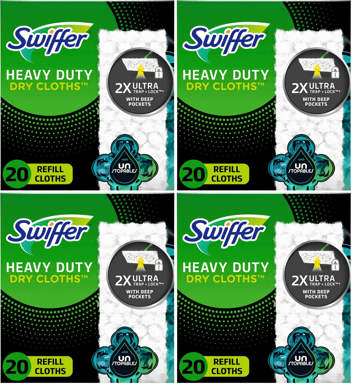 Swiffer Sweeper Heavy Duty Dry Multi-Surface Cloth Refills for Floor Sweeping and Cleaning,Unstopables Fresh Scent,20 Count (Pack of 4)